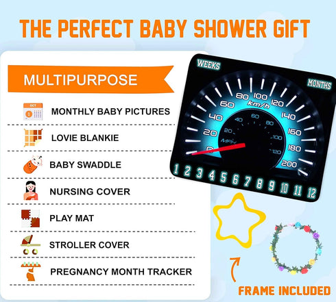 Racing Car Baby Monthly Milestone Blanket, Rally Speedometer,48x40in Soft Flannel, Newborn Mom Gifts, Baby Shower Age Growth Tracker with Bonus Ma...